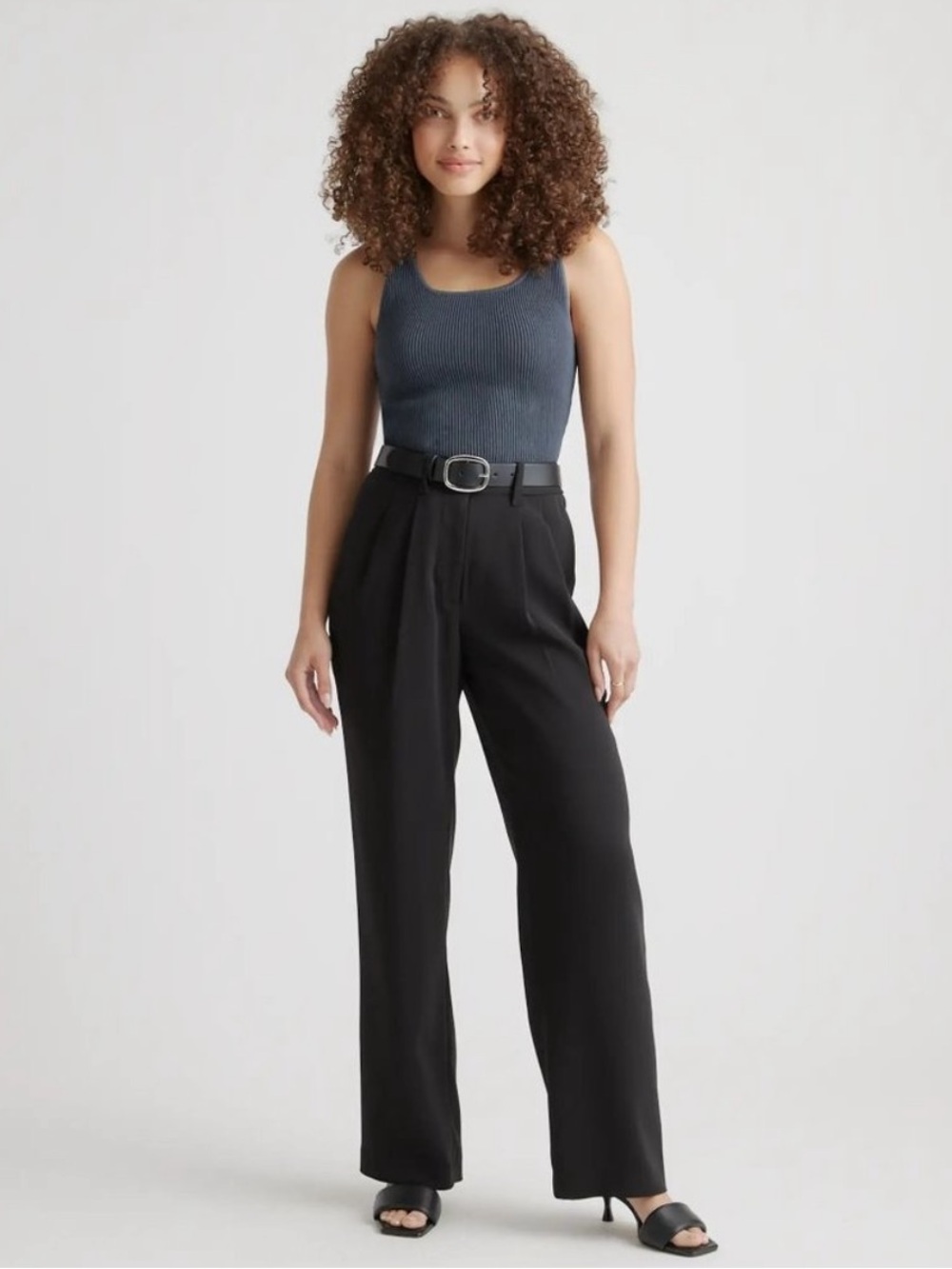 New QUINCE Black Stretch Crepe Pleated Wide Leg Pants, Size 6